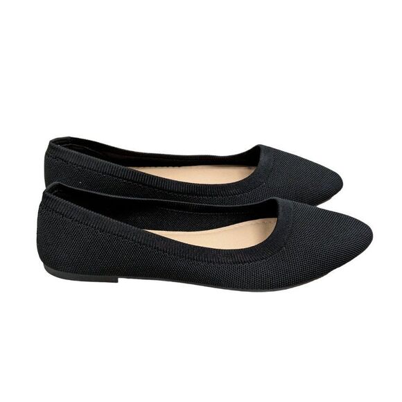 Womens Size 10 Black Mesh Knitted Comfort Pointed Toe Slip On Ballet Flat - Picture 1 of 10